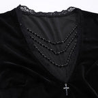 Black Velvet Lace Bell Sleeve Gothic Dress