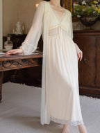 Dreamy Lace Drape Ivory Nightgown Set