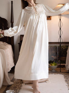 Lace Collar Ivory Satin Nightgown