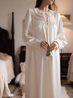 Lace Collar Ivory Satin Nightgown
