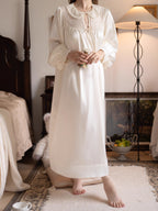 Lace Collar Ivory Satin Nightgown