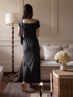 Midnight Charcoal Draped Lounge Dress