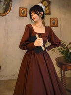 Chocolate Vintage Square-Neck Dress
