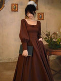 Chocolate Vintage Square-Neck Dress