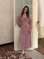 Dusty Rose Floral Chiffon Dress