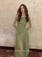 Olive Textured Long Dress