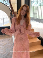 Blush Rose Tie-Front Chiffon Dress