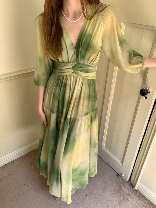 Watercolor Meadow Green Dress