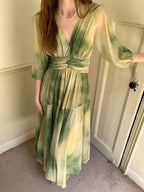 Watercolor Meadow Green Dress