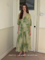 Watercolor Meadow Green Dress