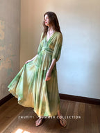 Watercolor Meadow Green Dress