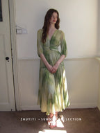 Watercolor Meadow Green Dress