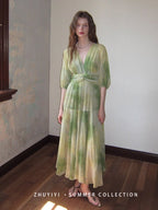 Watercolor Meadow Green Dress