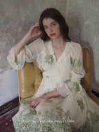Botanical Whisper Embroidered Chiffon Dress