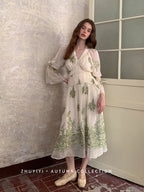 Botanical Whisper Embroidered Chiffon Dress