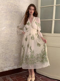 Botanical Whisper Embroidered Chiffon Dress