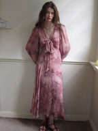 Dusty Mauve Ribbon Chiffon Dress