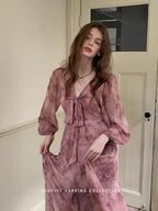 Dusty Mauve Ribbon Chiffon Dress