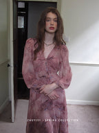 Dusty Mauve Ribbon Chiffon Dress
