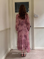 Dusty Mauve Ribbon Chiffon Dress