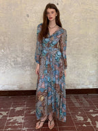 Botanical Vintage Floral Chiffon Dress