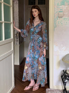 Botanical Vintage Floral Chiffon Dress