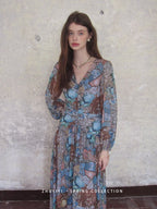 Botanical Vintage Floral Chiffon Dress
