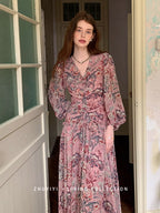 Botanical Vintage Floral Chiffon Dress