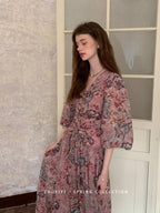 Botanical Vintage Floral Chiffon Dress