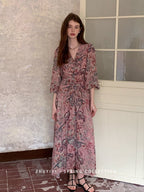 Botanical Vintage Floral Chiffon Dress
