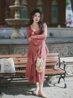Rose Ruffle Vintage Dusty Pink Dress