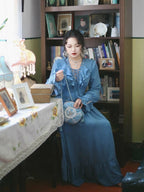 Blue Victorian Ruffle Lace-Up Dress