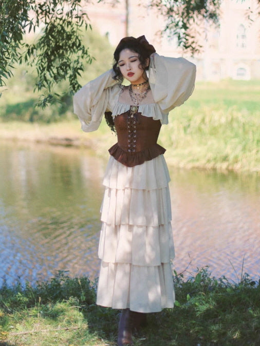 Vintage Lace Corset Cream Tiered Dress
