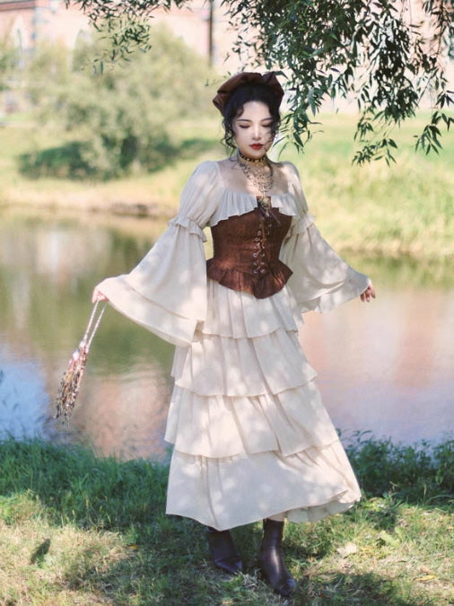 Vintage Lace Corset Cream Tiered Dress