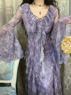 Twilight Garden Sheer Floral Ruffle Dress