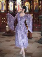 Twilight Garden Sheer Floral Ruffle Dress