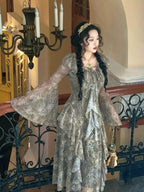 Twilight Garden Sheer Floral Ruffle Dress