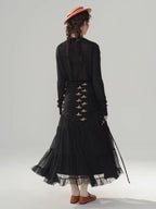 Ribbon Bloom Tulle Long Skirt