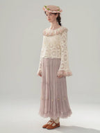 Ribbon Bloom Tulle Long Skirt