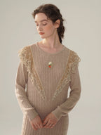 Vintage Lace Collar Knit Long Dress