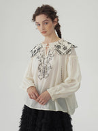 Embroidered Vintage Collar Cotton Blouse