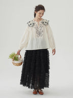Embroidered Vintage Collar Cotton Blouse