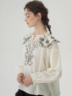 Embroidered Vintage Collar Cotton Blouse