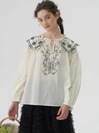 Embroidered Vintage Collar Cotton Blouse