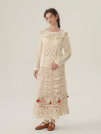 Floral Embroidered Cream Crochet Knit Blouse