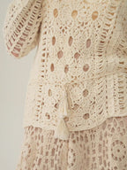 Floral Embroidered Cream Crochet Knit Blouse
