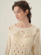 Floral Embroidered Cream Crochet Knit Blouse