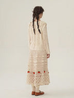 Floral Embroidered Cream Crochet Knit Blouse
