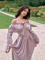 Lilac Enchantment Off-Shoulder Satin Dress
