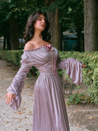 Lilac Enchantment Off-Shoulder Satin Dress